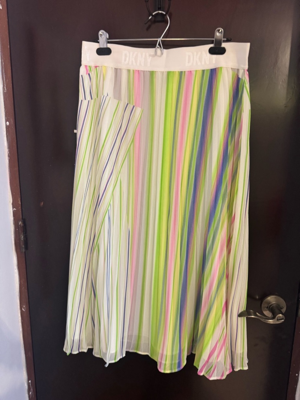 DKNY Multicolor Striped Pleated Midi Skirt